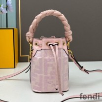 Fendi Mini Mon Tresor Bucket Bag with Woven Handle In FF Motif Canvas Pink