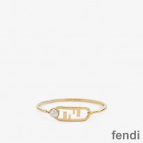 Fendi O'Lock Oval Bracelet In Metal with Pearl Gold