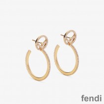 F is Fendi Circular Earrings In Crystals Metal Gold