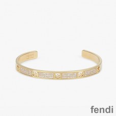 F Is Fendi Bangle Bracelet In Metal with Crystals Gold