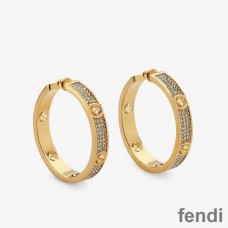F Is Fendi Hoop Earrings In Crystals Metal Gold