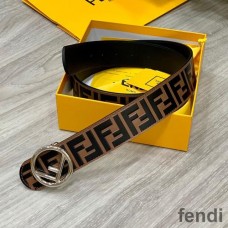 F is Fendi Buckle Reversible Belt In FF Motif Nappa Leather and Calfskin Brown/Silver
