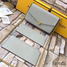 F is Fendi Chain Pouch In Calf Leather Grey