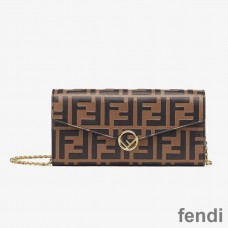 F is Fendi Chain Wallet In FF Motif Calf Leather Brown
