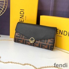 F is Fendi Chain Wallet In FF Motif Calf Leather Brown/Black