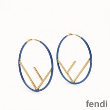 F is Fendi Large Hoop Earrings In Enameled Metal Blue