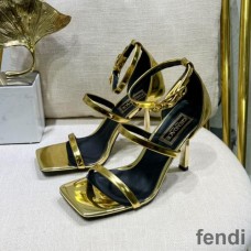 Fendi 110 Sandals with Fendace Embellished Women Patent Leather Gold