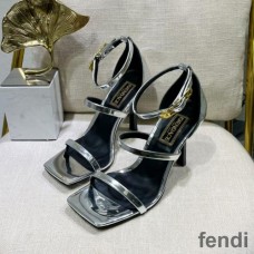 Fendi 110 Sandals with Fendace Embellished Women Patent Leather Silver