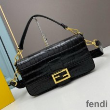 Fendi Baguette Bag In Crocodile Leather Black