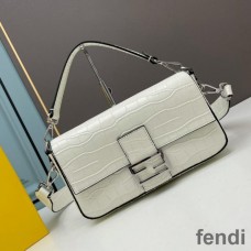 Fendi Baguette Bag In Crocodile Leather White