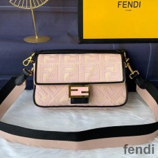 Fendi Baguette Bag In FF Motif Canvas Pink