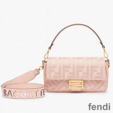 Fendi Baguette Bag with Laser Cut Strap In FF Motif Canvas Pink