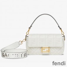 Fendi Baguette Bag with Laser Cut Strap In FF Motif Canvas White