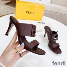 Fendi Baguette Heeled Slides Women Leather Burgundy