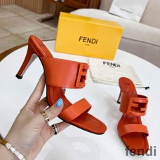 Fendi Baguette Heeled Slides Women Leather Orange
