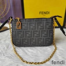 Fendi Baguette Pouch with Chain In FF Motif Fabric Black