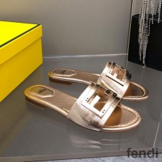 Fendi Baguette Slides Women Leather Gold