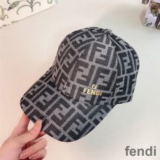 Fendi Baseball Cap In FF Motif Cotton with FF Fendi Hardware Black