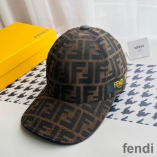 Fendi Baseball Cap In FF Motif Cotton with Patch Brown/Gold