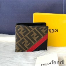 Fendi Bi-fold Wallet In FF Motif Fabric Brown/Red