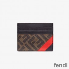 Fendi Card Holder In FF Motif Fabric Brown/Red