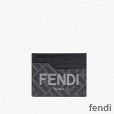 Fendi Card Holder In ROMA Logo FF Motif Fabric Black