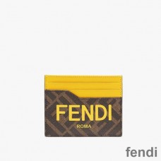 Fendi Card Holder In ROMA Logo FF Motif Fabric Brown