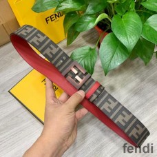 Fendi Enamel FF Buckle Reversible Belt In FF Motif Fabric and Calfskin Brown/Coffee
