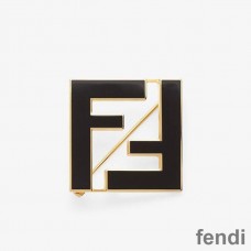 Fendi FF Brooch In Enameled Metal Black
