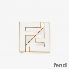 Fendi FF Brooch In Enameled Metal White