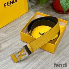 Fendi FF Buckle Reversible Belt In Calfskin Yellow/Silver