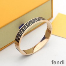 Fendi FF Ragid Bracelet In Enameled Metal Black/Rose Gold