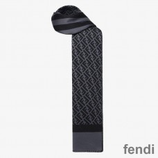 Fendi FF Rectangular Scarf Man In Silk and Wool Black