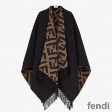 Fendi FF Reversible Poncho In Wool and Cashmere Black