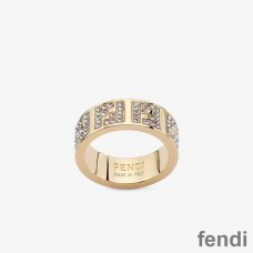 Fendi FF Ring In Crystals Metal Gold