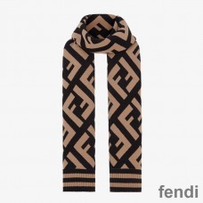 Fendi FF Scarf In Wool and Viscose Khaki