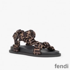 Fendi Feel Flat Sandals Women FF Motif Satin Brown
