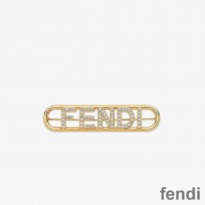 Fendi Fendigraphy Brooch In Metal with Crystals Gold