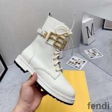 Fendi Fendigraphy Combat Boots Women Leather White