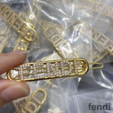 Fendi Fendigraphy Hair Clip In Metal with Crystals Gold