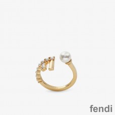 Fendi First Ring In Metal with Crystals and Pearls Gold