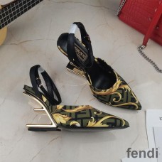 Fendi First Slingback Pumps Women Fendace Baroque Fabric Green