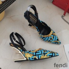 Fendi First Slingback Pumps Women Fendace Baroque Fabric Sky Blue