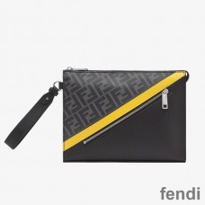 Fendi Flat Pouch In FF Motif Fabric Black/Yellow