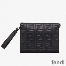 Fendi Flat Pouch In FF Motif Nappa Leather Black