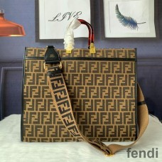 Fendi Large Sunshine Shopper Bag In FF Motif Fabric Coffee
