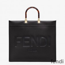 Fendi Large Sunshine Shopper Bag In ROMA Logo Calf Leather Black