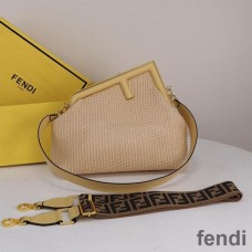 Fendi Medium First Bag In Raffia Macrame Beige