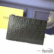 Fendi Medium Flat Clutch In FF Motif Nappa Leather Black