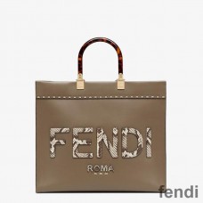Fendi Medium Sunshine Shopper Bag In Python ROMA Logo Calf Leather Grey